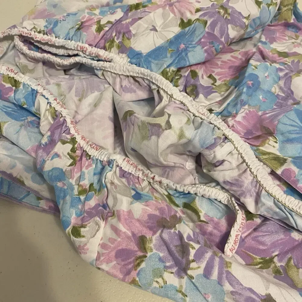 VTG Cotton Blend Twin Fitted Sheet Floral Country Home Cottage 39x79” Mattress